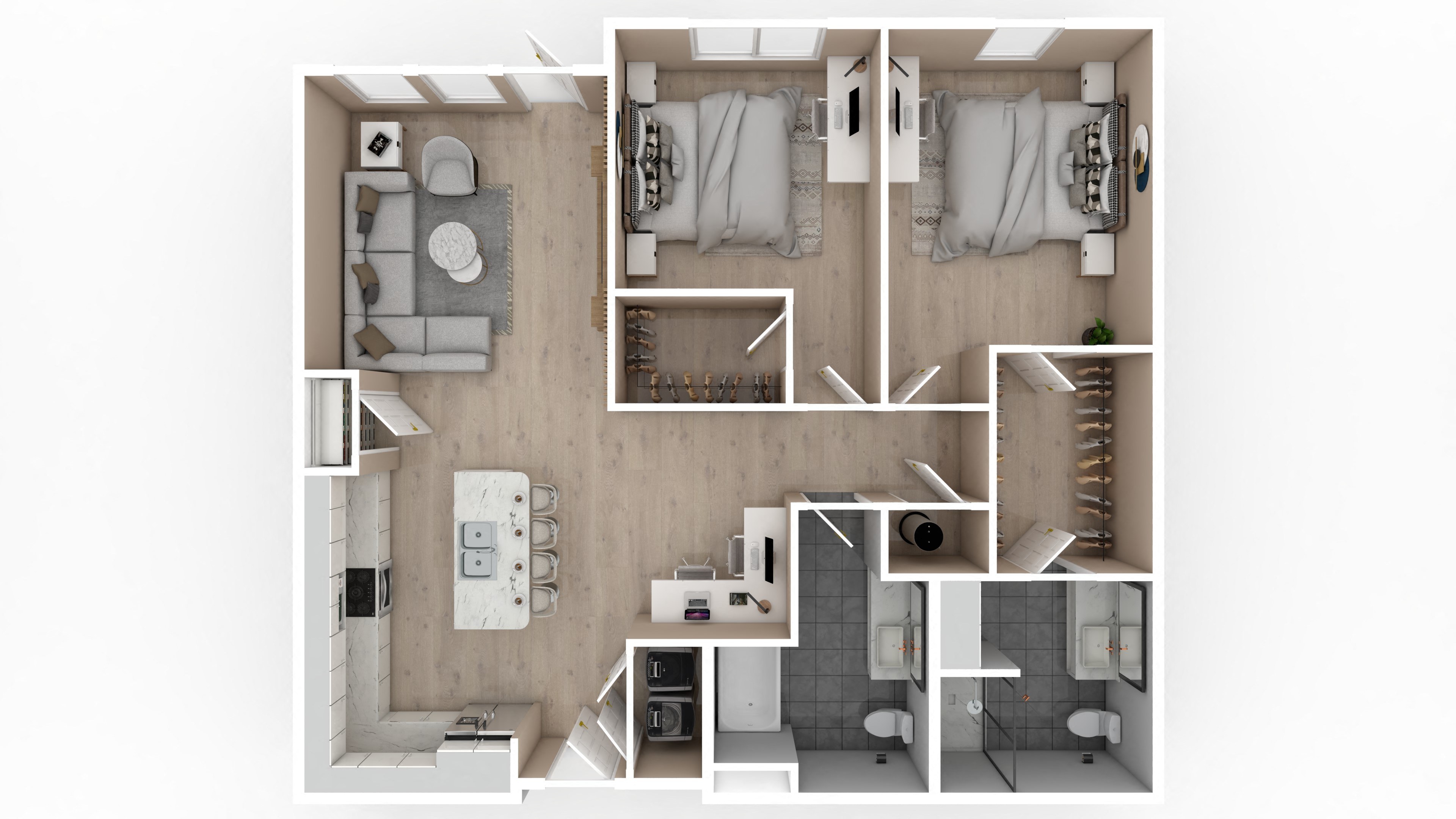 Floor plan for 2 beds, 2 baths, 1177 sqft